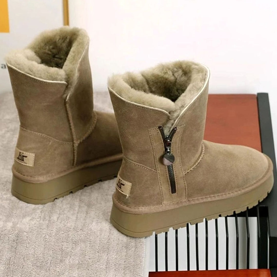 Women's Fleece-Lined Mid-Calf Snow Boots Zipper Side