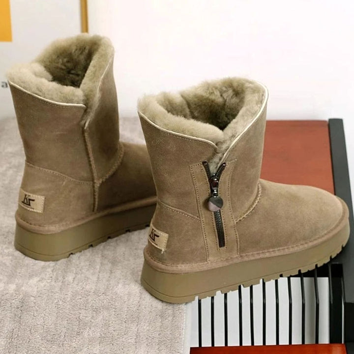 Women's Fleece-Lined Mid-Calf Snow Boots Zipper Side
