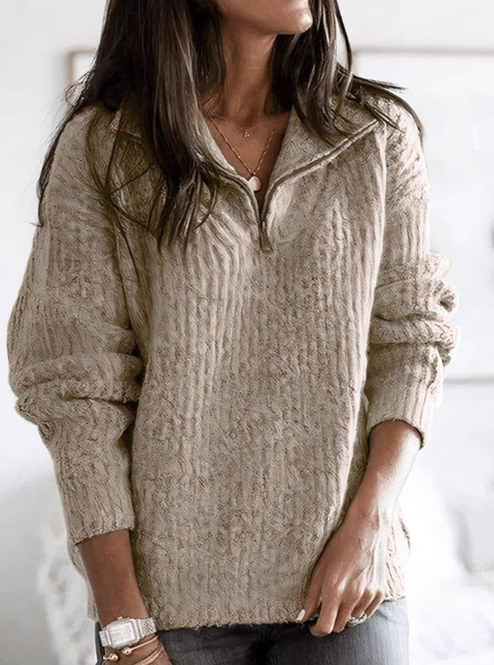 Women's Fleece Quarter-Zip Pullover Knit Sweater, Blue - Khaki
