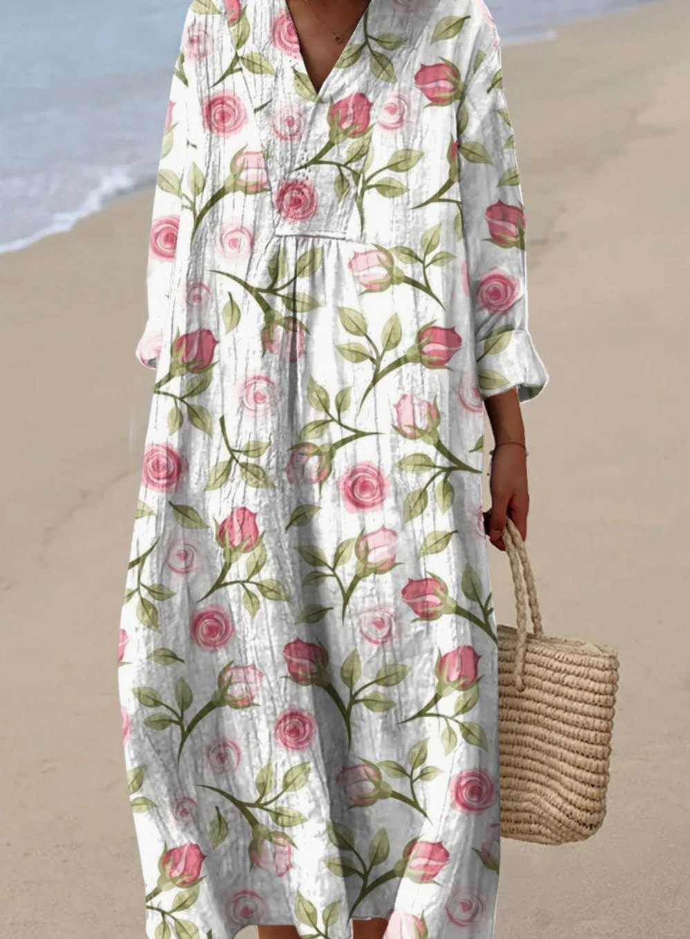 Women's Floral Art Print Long Sleeve Maxi Dress - Multicolor