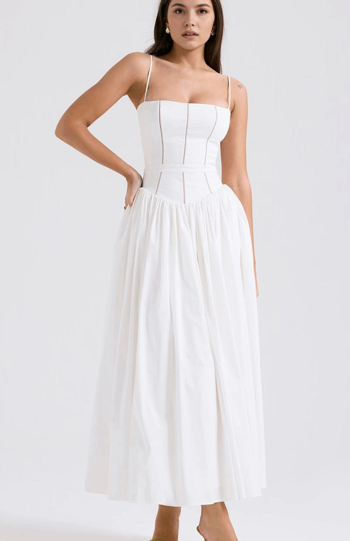 Women's Floral Corset-Bodice Spaghetti-Strap Midi Dress
