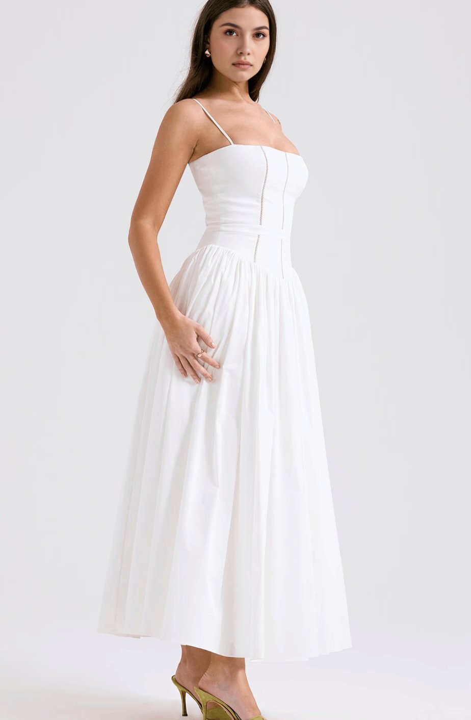 Women's Floral Corset-Bodice Spaghetti-Strap Midi Dress