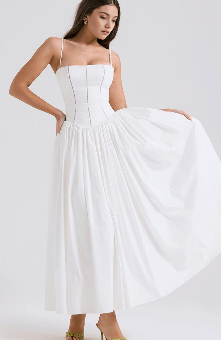 Women's Floral Corset-Bodice Spaghetti-Strap Midi Dress