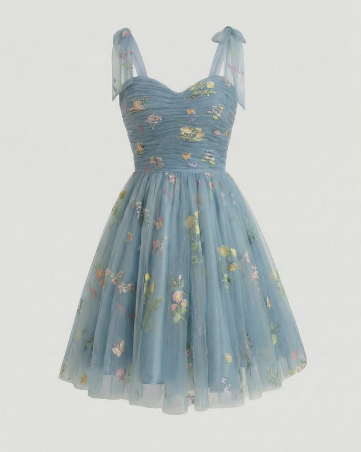 Women's Floral Embroidered Tulle Sweetheart A-Line Maxi Dress
