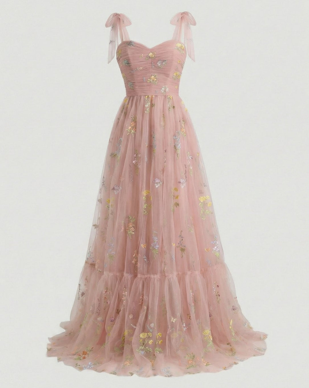 Women's Floral Embroidered Tulle Sweetheart A-Line Maxi Dress