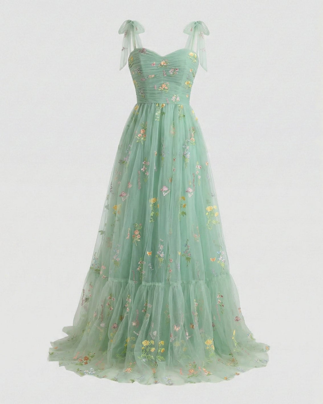 Women's Floral Embroidered Tulle Sweetheart A-Line Maxi Dress