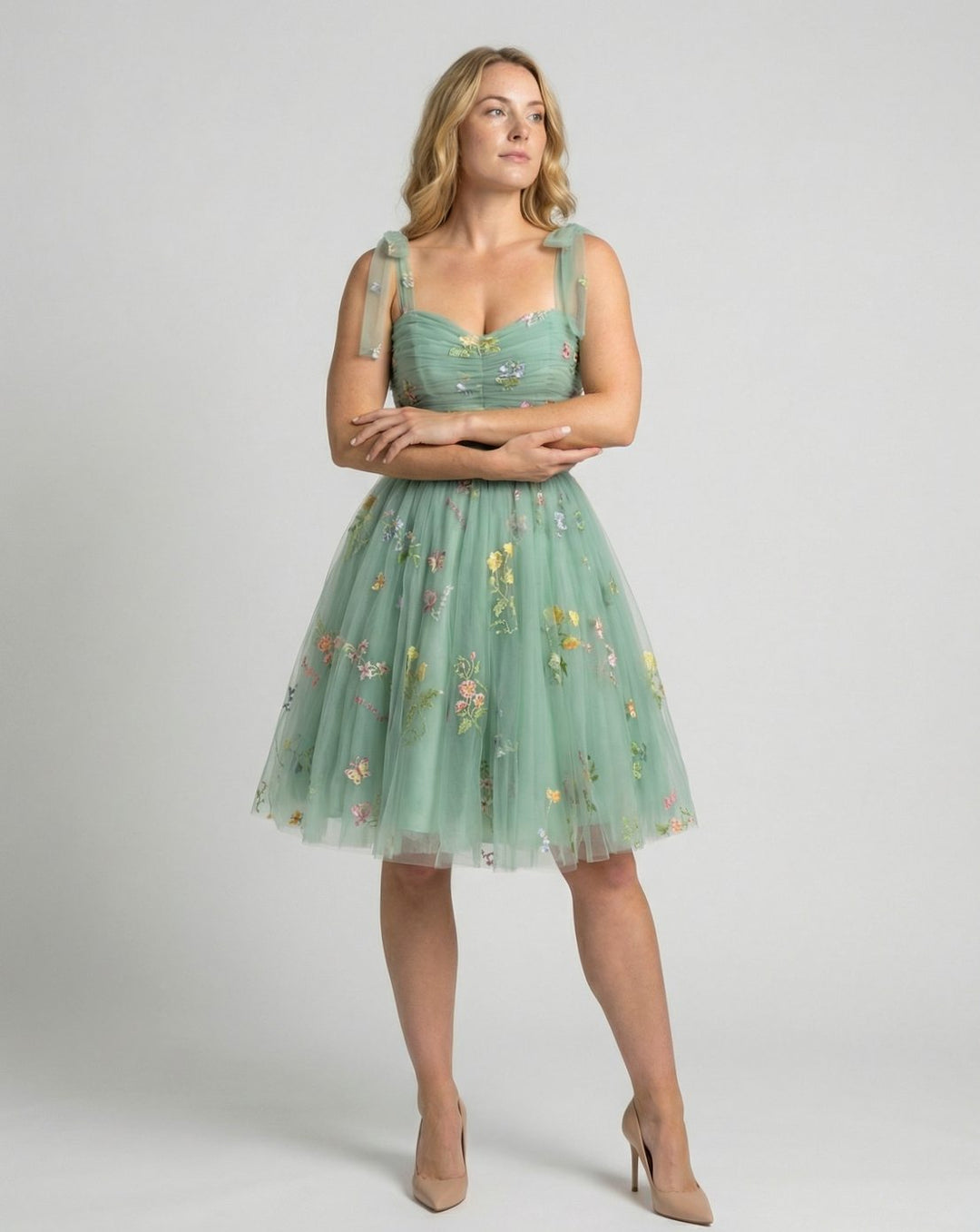Women's Floral Embroidered Tulle Sweetheart A-Line Maxi Dress