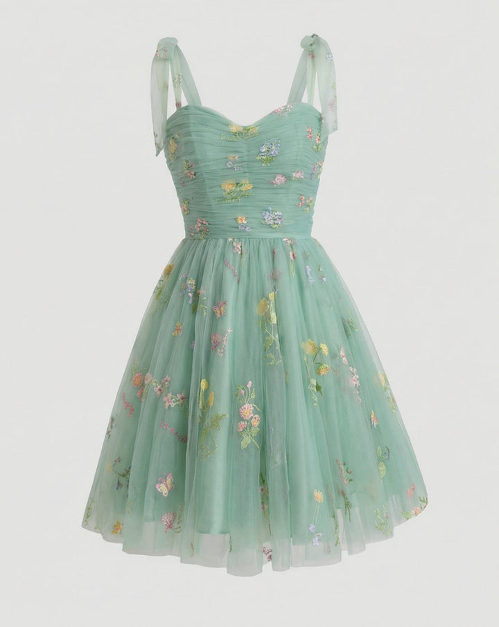 Women's Floral Embroidered Tulle Sweetheart A-Line Maxi Dress