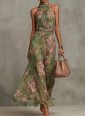 Madison | Women's Floral Halter Maxi Dress Flowing Chiffon Occasion Gown