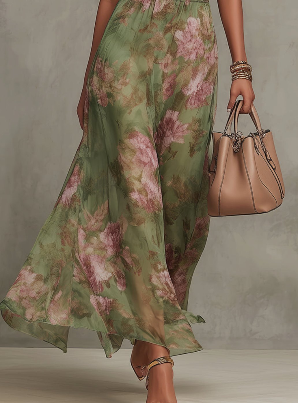 Women's Floral Halter Maxi Dress Flowing Chiffon Occasion Gown