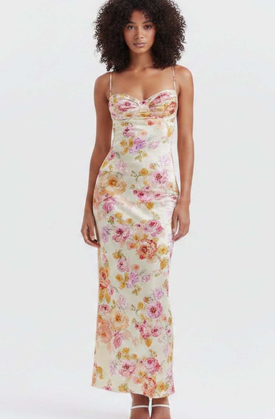 Women's Floral Maxi Dress Satin Sweetheart Underwired Wedding Guest Gown - Floral Pink
