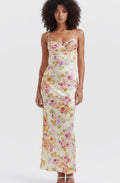 Evelyn | Women's Floral Maxi Dress Satin Sweetheart Underwired Wedding Guest Gown