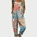 Olivia | Women's Floral Patchwork Wide-Leg Bib Overall Jumpsuit