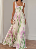 Isabella | Women's Floral Pleated Square-Neck Belted Maxi Dress