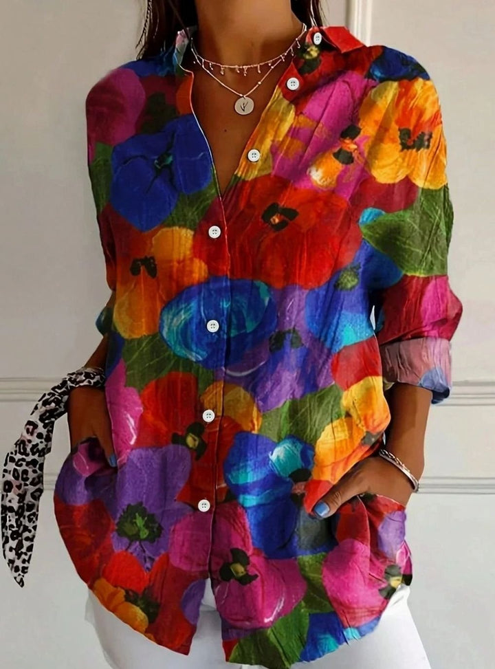 Women's Floral Print Button-Down Relaxed Blouse - Mix 2