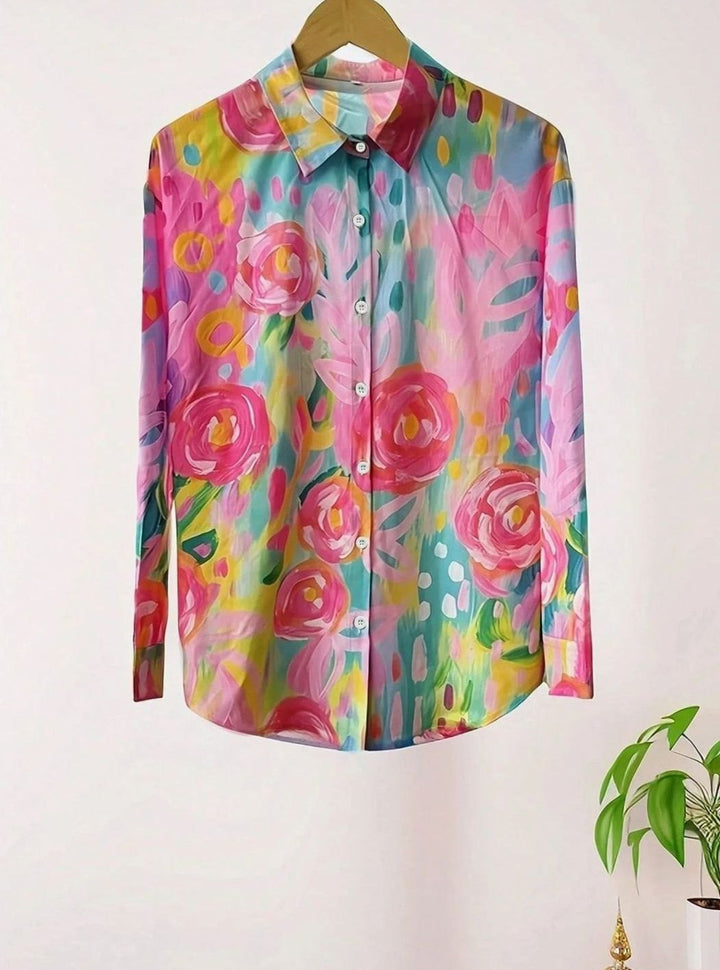 Women's Floral Print Button-Down Relaxed Blouse
