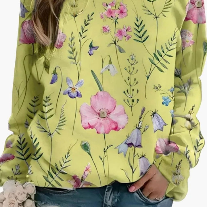 Women's Floral Print Crew Neck Pullover Sweater - Light Green