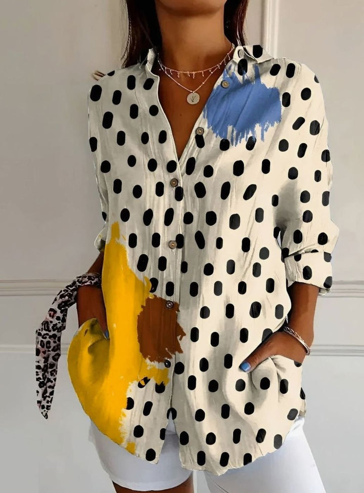 Women's Floral Print Relaxed Button-Down Long Sleeve Blouse - Cow Print
