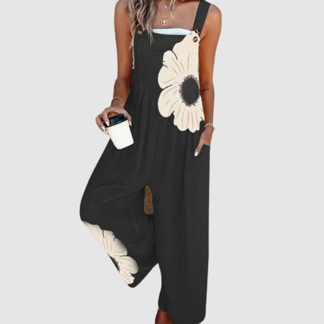 Women's Floral Print Wide-Leg Adjustable Strap Jumpsuit