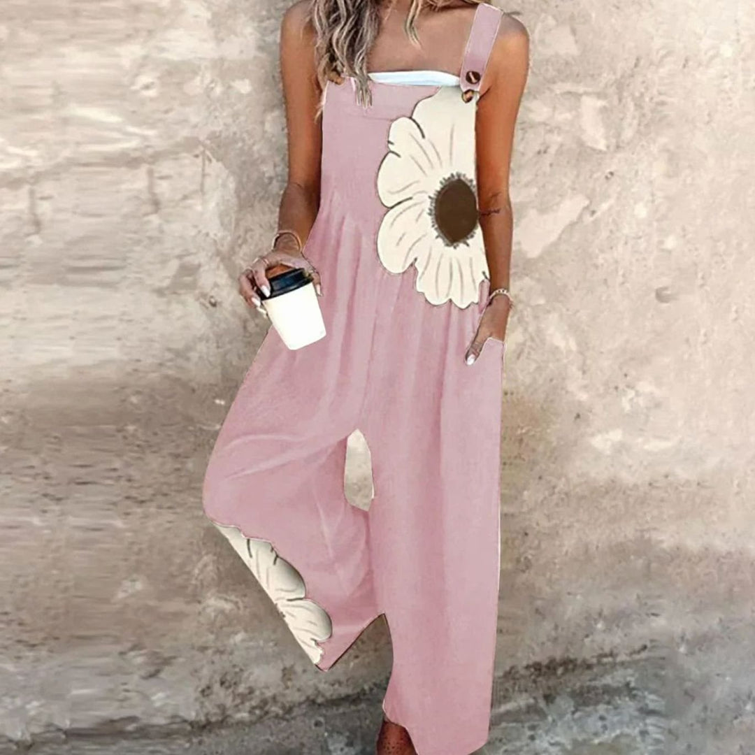 Women's Floral Print Wide-Leg Adjustable Strap Jumpsuit - Pink