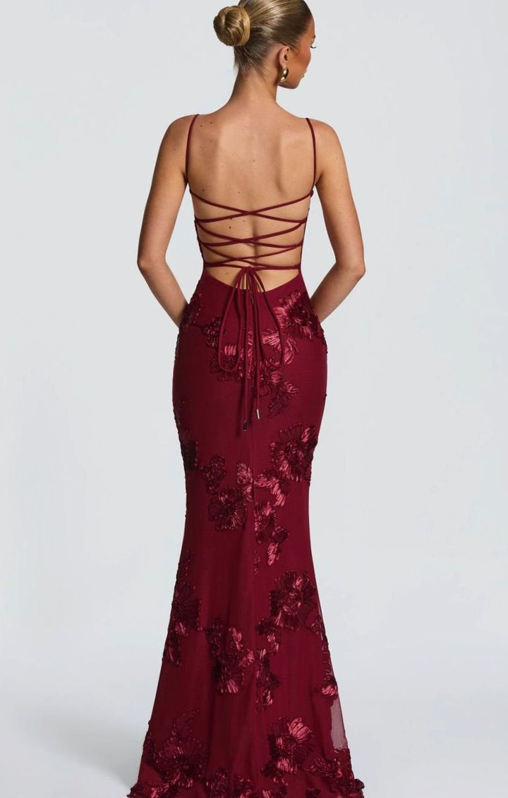 Women's Floral Sequin Open-Back Mermaid Maxi Dress