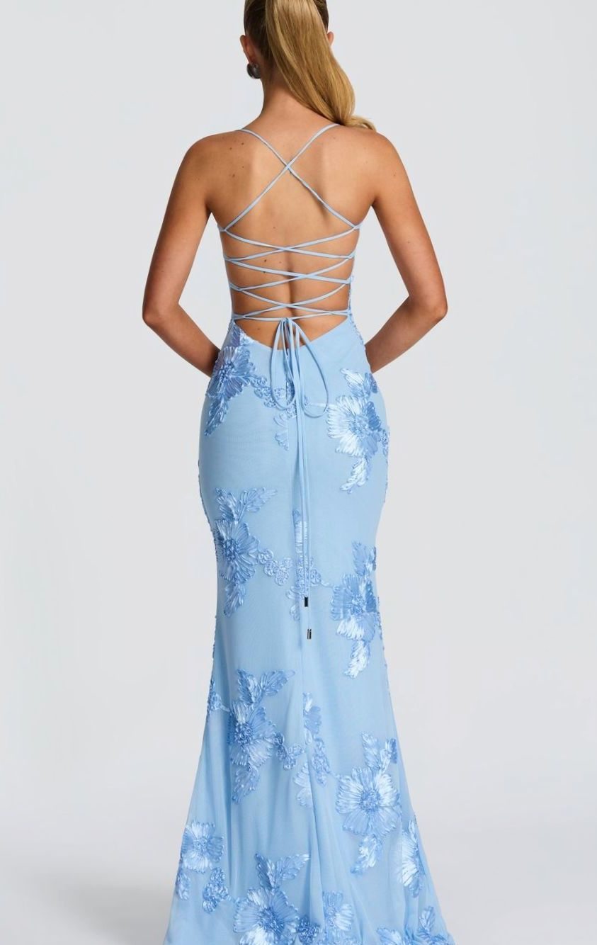 Women's Floral Sequin Open-Back Mermaid Maxi Dress