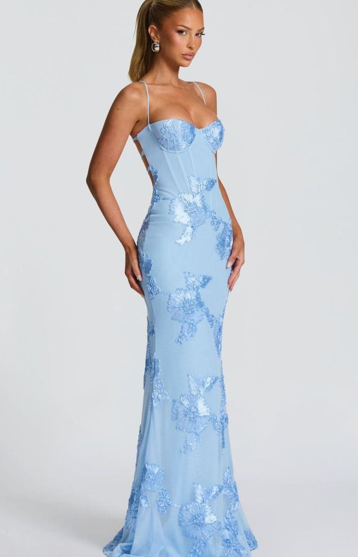 Women's Floral Sequin Open-Back Mermaid Maxi Dress