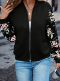 Luna | Women's Floral-Sleeve Full-Zip Bomber Jacket