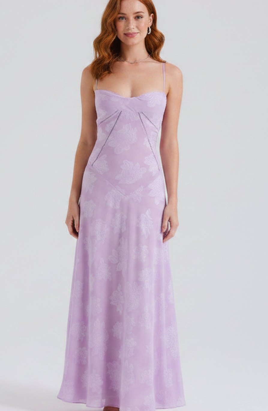 Women's Floral Sweetheart-Neck Spaghetti-Strap Isla Maxi Dress - Lilac