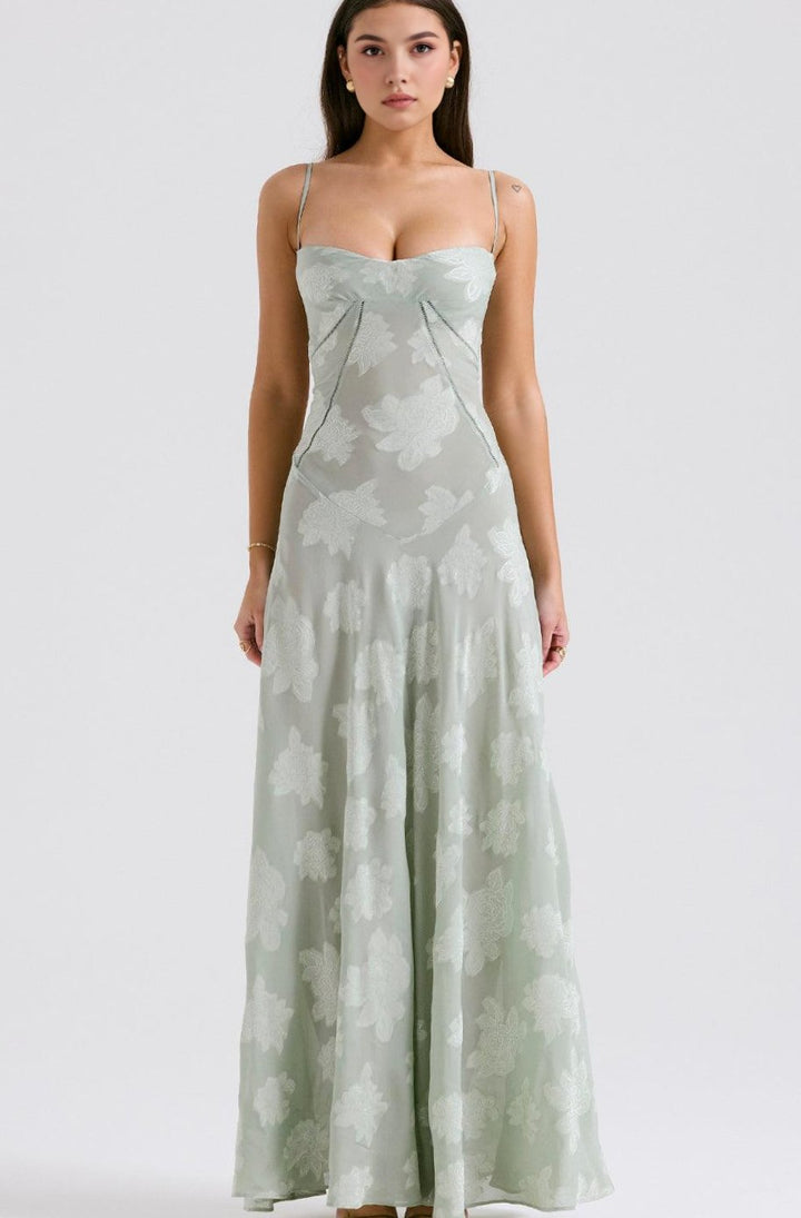 Women's Floral Sweetheart-Neck Spaghetti-Strap Isla Maxi Dress - Emerald Green