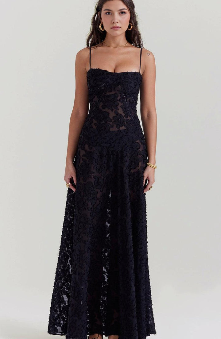 Women's Floral Sweetheart-Neck Spaghetti-Strap Isla Maxi Dress - Black