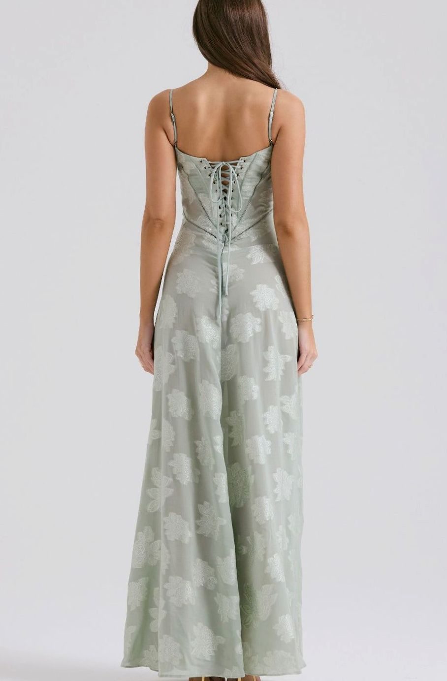 Women's Floral Textured Bustier Slit Maxi Gown Dress