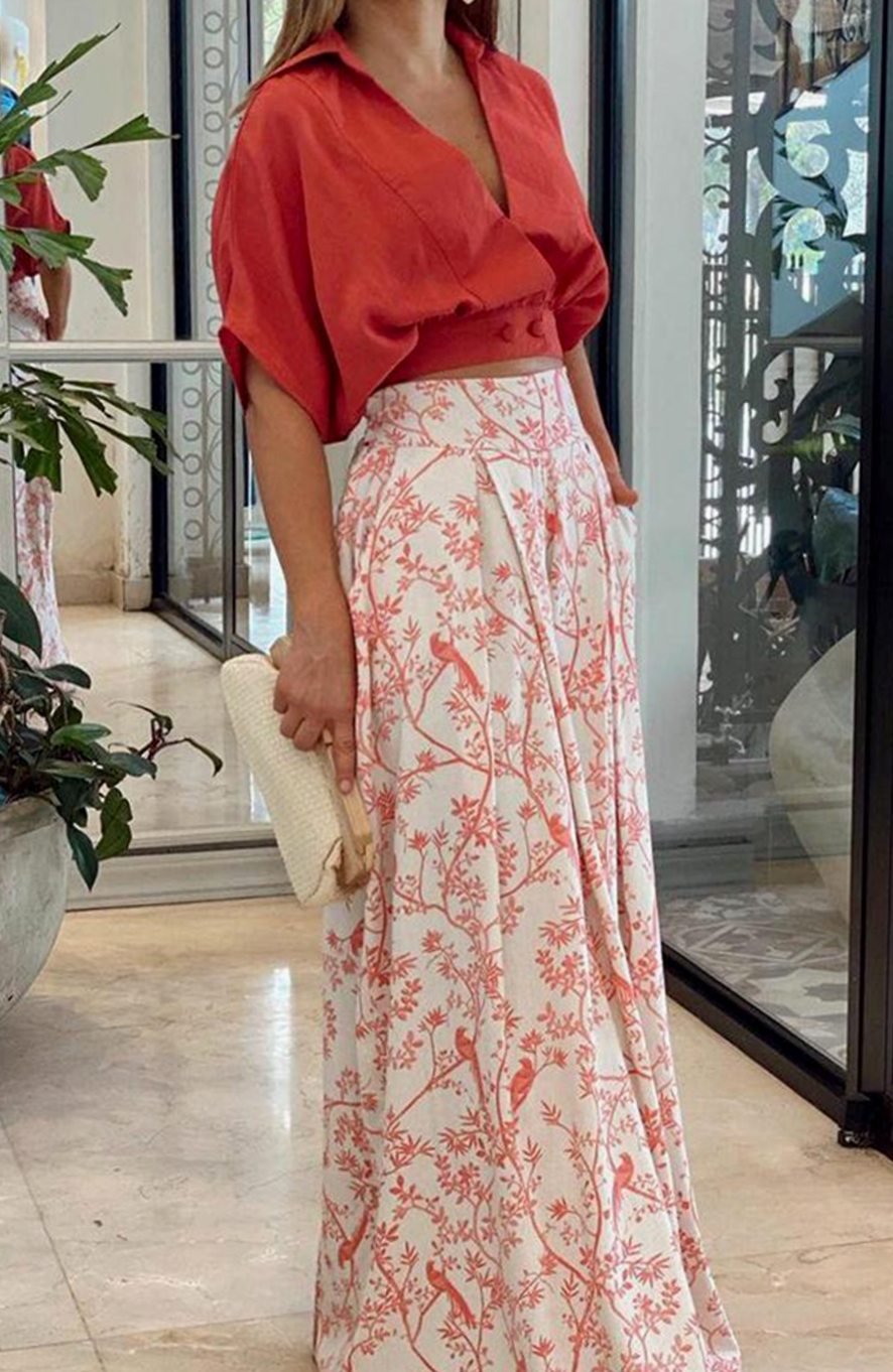 Women's Floral Wide-Leg Palazzo Pants Crop Top Two-Piece Set