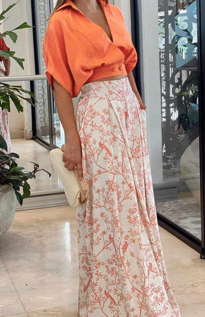Women's Floral Wide-Leg Palazzo Pants Crop Top Two-Piece Set