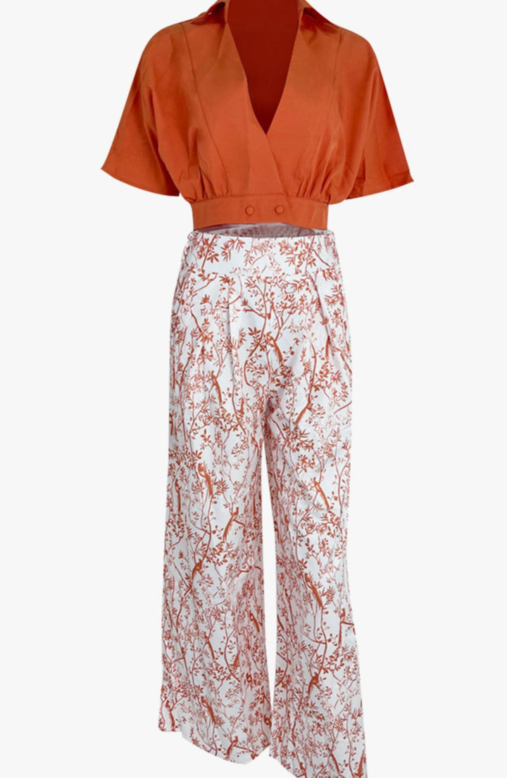 Women's Floral Wide-Leg Palazzo Pants Crop Top Two-Piece Set