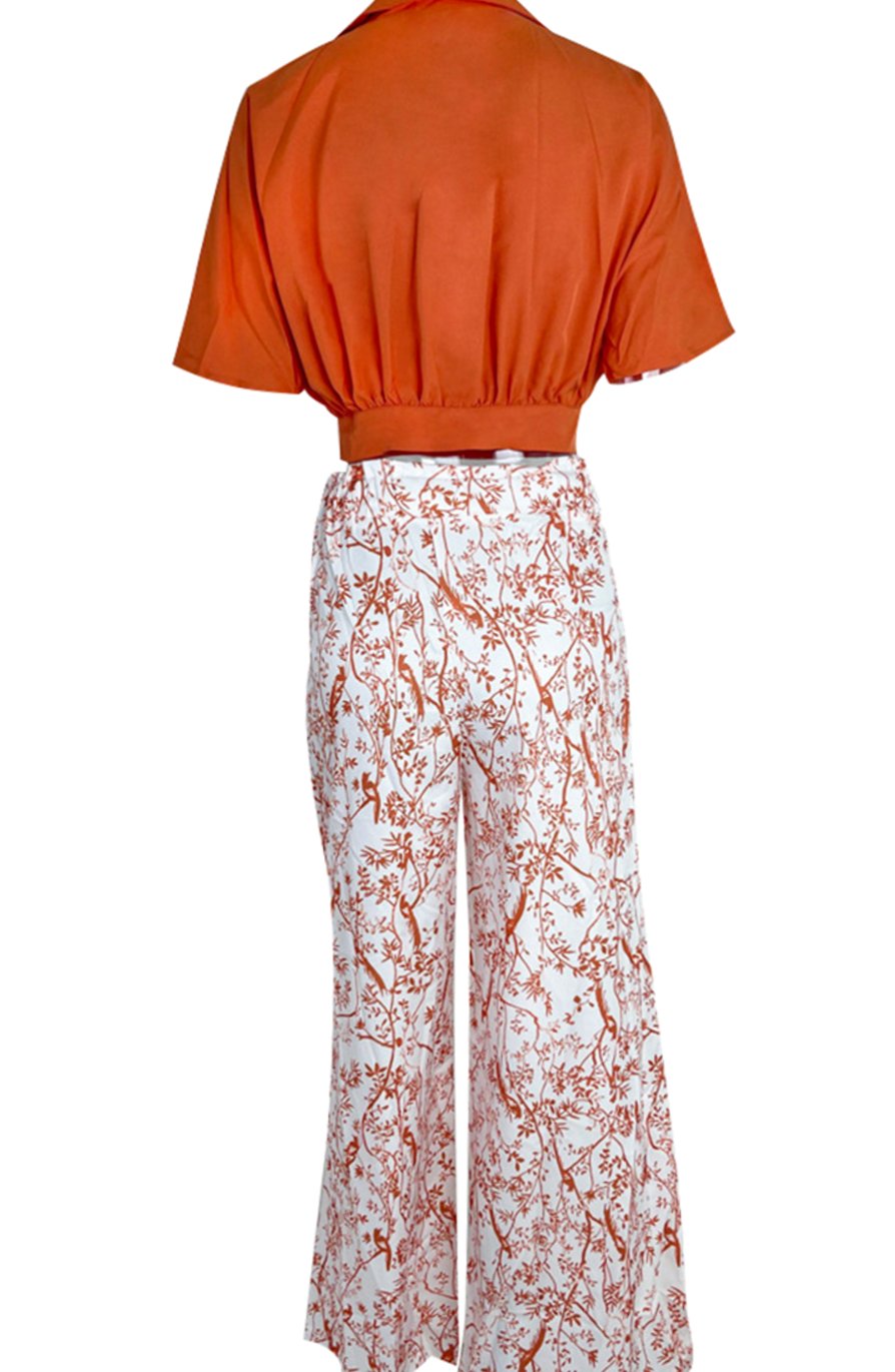 Women's Floral Wide-Leg Palazzo Pants Crop Top Two-Piece Set