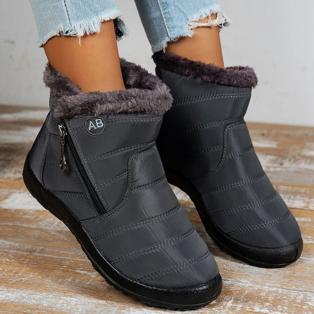 Women's Fur-Lined Zip-Up Winter Snow Ankle Boots - Gray