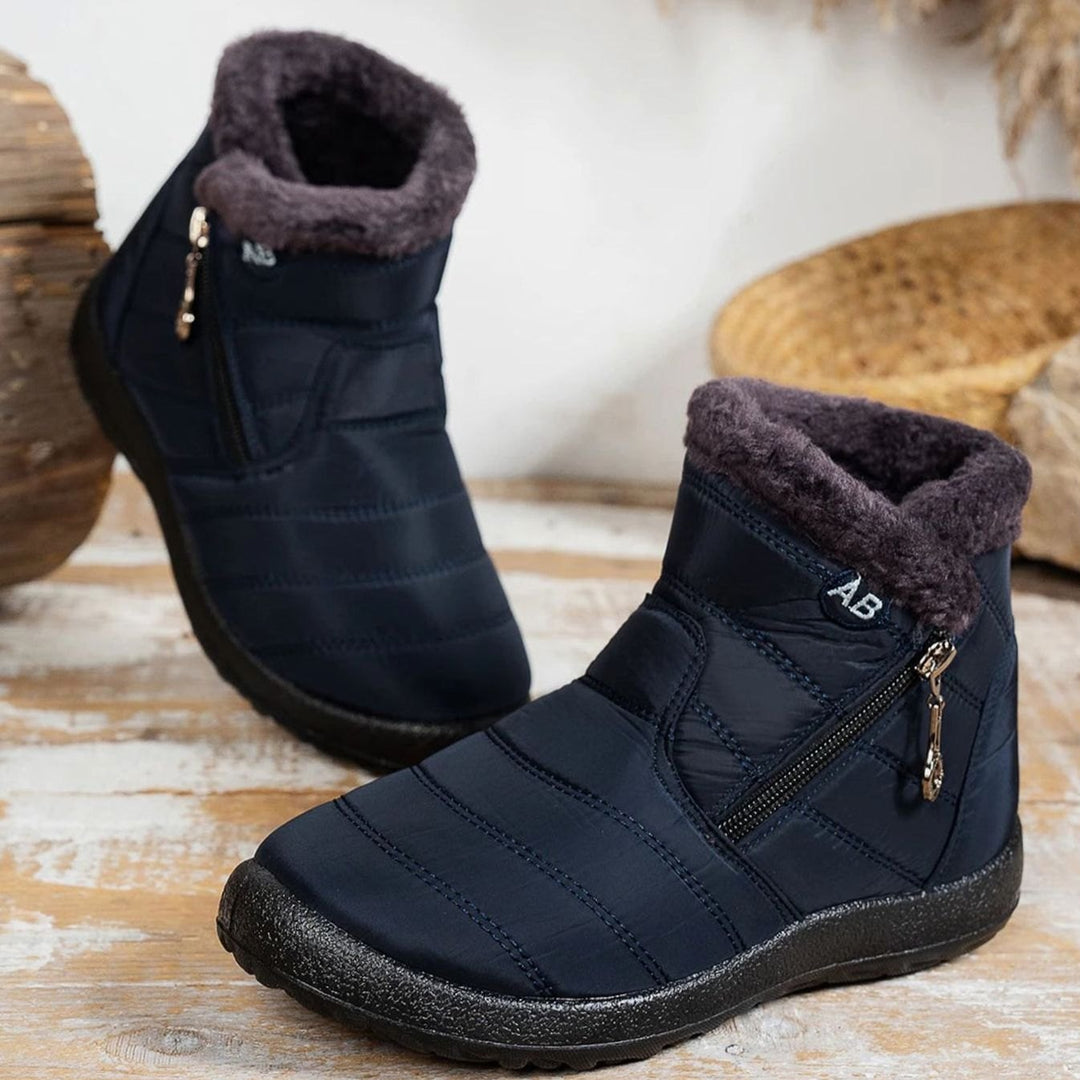 Women's Fur-Lined Zip-Up Winter Snow Ankle Boots - Blue