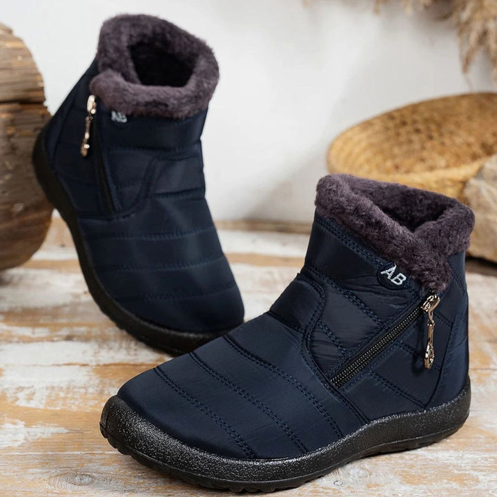 Women's Fur-Lined Zip-Up Winter Snow Ankle Boots - Blue