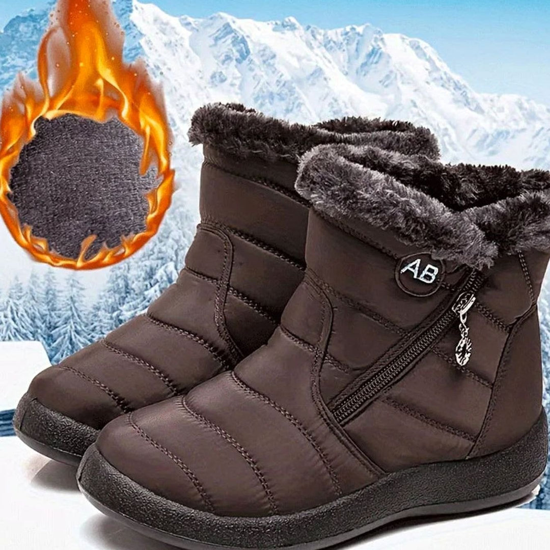 Women's Fur-Lined Zip-Up Winter Snow Ankle Boots - Brown