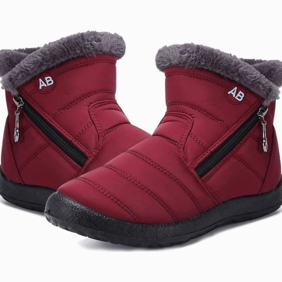 Women's Fur-Lined Zip-Up Winter Snow Ankle Boots - Red