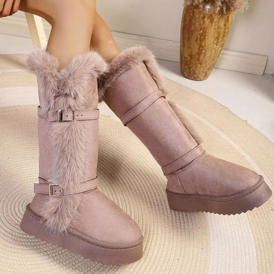 Women's Fur-Trim Chunky Platform Mid-Calf Snow Boots - Khaki