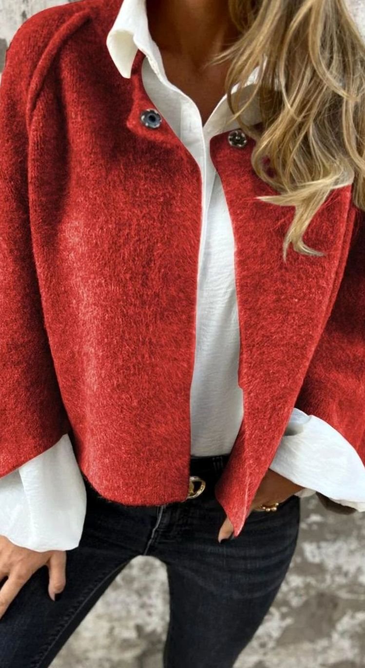 Women's Fuzzy Knit Jewel-Button Cropped Cardigan Sweater
