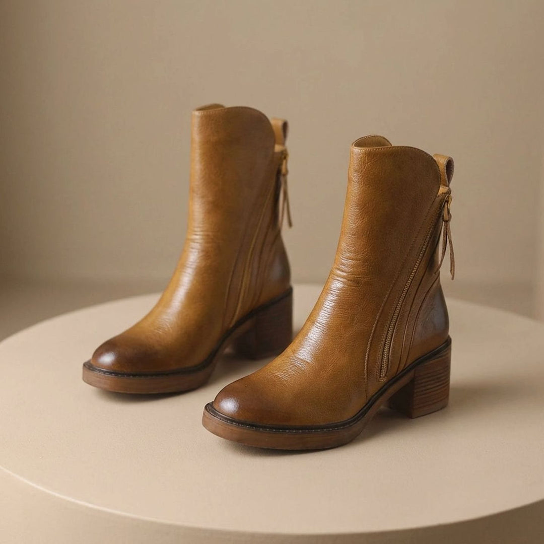 Women's Genuine Leather Side-Zip Ankle Boots