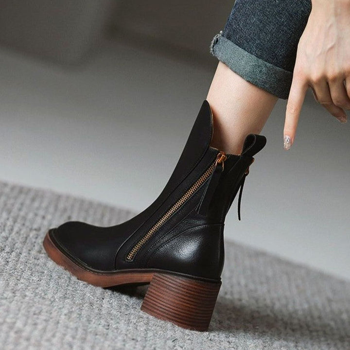 Women's Genuine Leather Side-Zip Ankle Boots