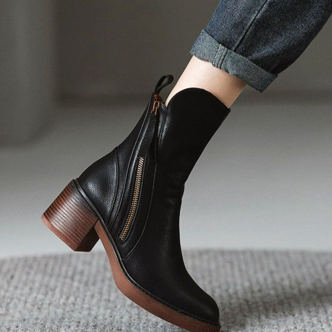 Women's Genuine Leather Side-Zip Ankle Boots