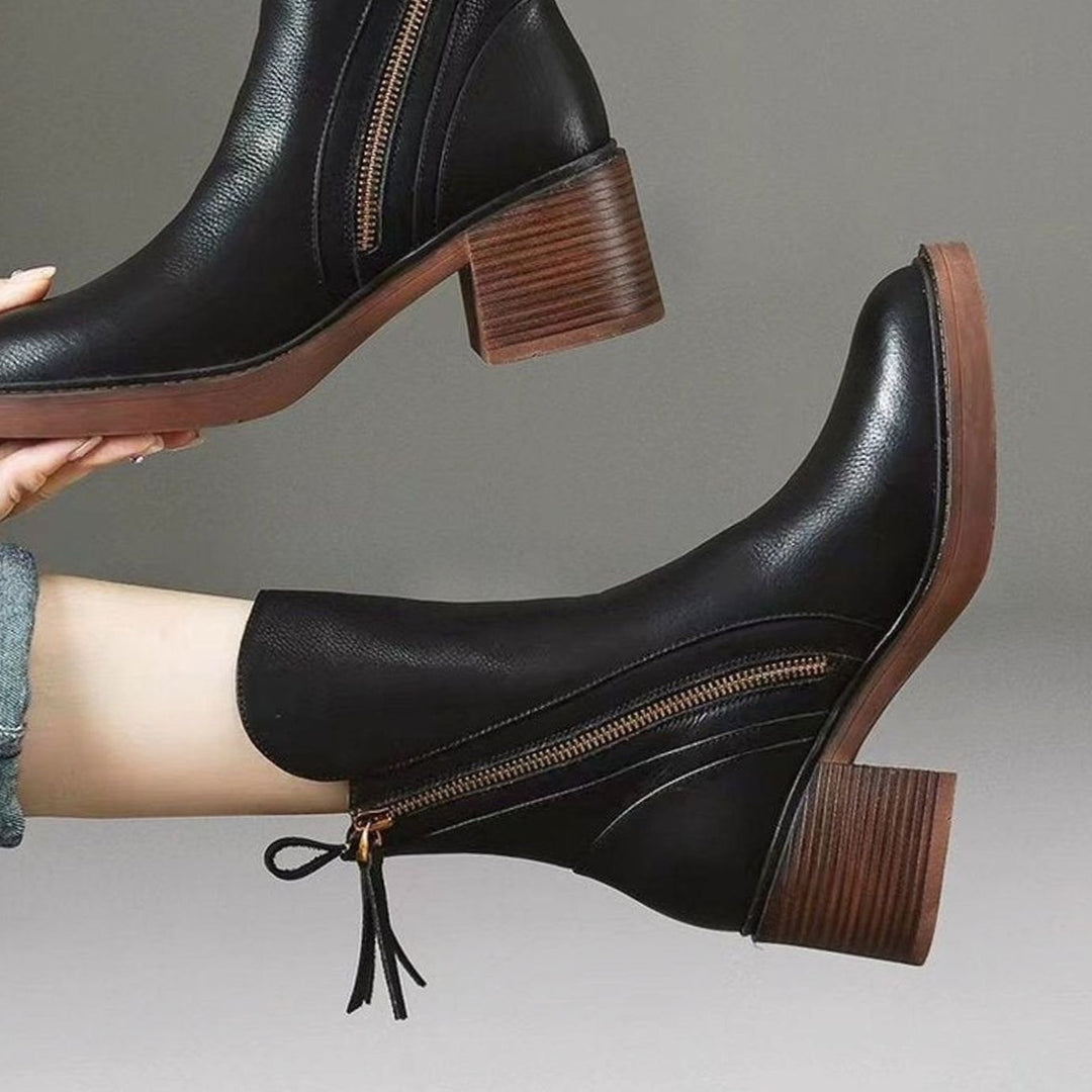 Women's Genuine Leather Side-Zip Ankle Boots