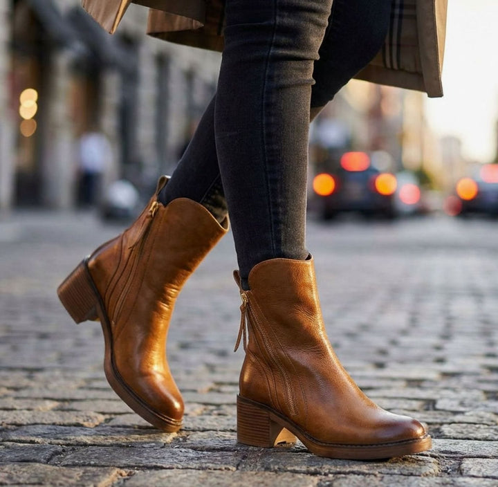 Women's Genuine Leather Side-Zip Ankle Boots