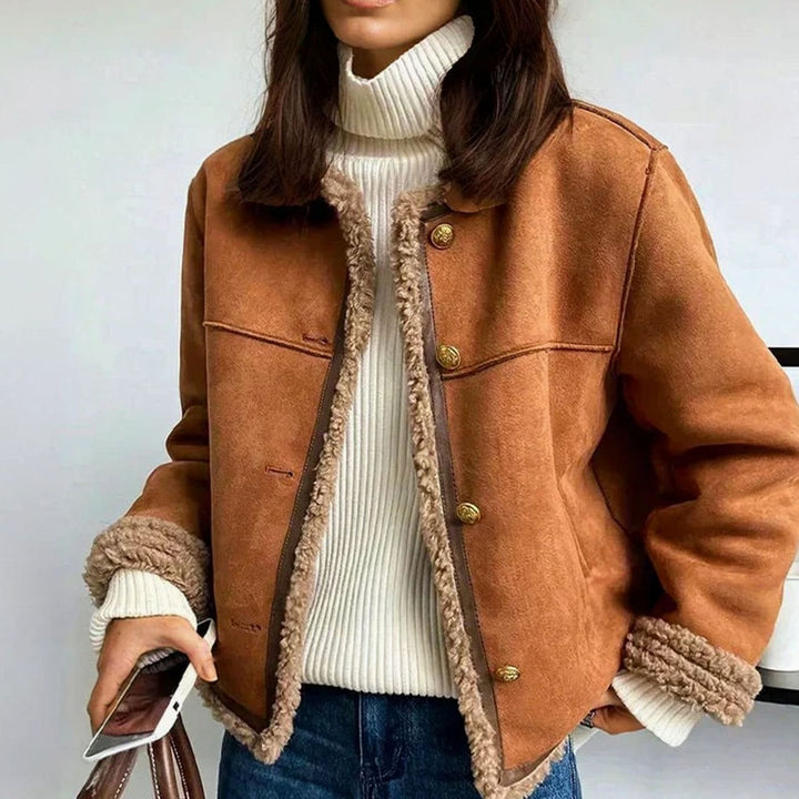 Women's Genuine Sheepskin Sherpa-Lined Button-Front Jacket