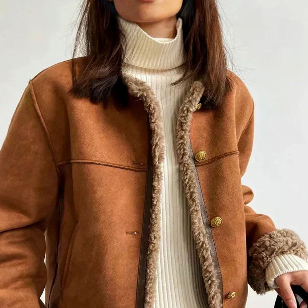Women's Genuine Sheepskin Sherpa-Lined Button-Front Jacket